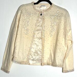Vintage 1950s Jeri-Jo Beaded Sequin Embellished‎ Cardigan Wool Angora 44 L